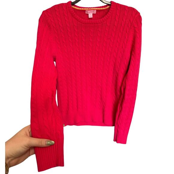 Lilly Pulitzer Seana Cable Knit Sweater Crewneck Pullover Hot Pink Size Medium - Picture 2 of 10